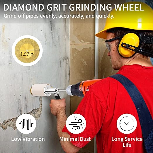 Inside Pipe Cutter for PVC Pipe, 1.5"-8" PVC Pipe Cutter Tool with 7" Depth Adjustment, Diamond Grit Wheel, 1/4" Hex Shank for Drills/Drivers, PVC Cutter for Plumbing