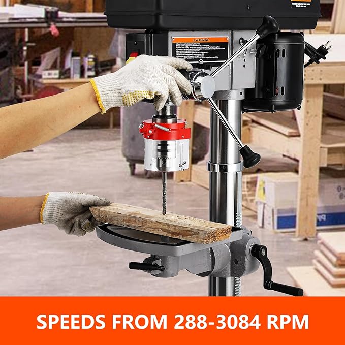 13 in Benchtop Drill Press, 7.5 Amp 120V, 288-3084 RPM Variable Speed Cast Iron Bench Drill Press, 0-45°Tilting Worktable, Tabletop Drilling Machine for Wood Metal