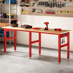SPECRAFT 84" Red Adjustable Heavy Duty Workbench with 4 AC Outlet and 2 USB Ports Power Outlets, 5000 Lbs Capacity, Rubber Wood Top for Garage, Workshop, Office