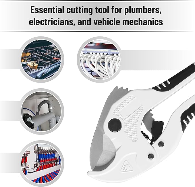 Bates- PVC Pipe Cutter, Cuts up to 1-5/8", Ivory Ratcheting PVC Pipe Cutter Tool, Pipe Cutters PVC Pipe Shears, Plastic Pipe Cutter, PEX Pipe Cutter, PVC Cutter Tool, PVC Ratchet Cutter