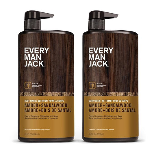 Every Man Jack Amber + Sandalwood Mens Body Wash for All Skin Types - Cleanse, Hydrate, and Smell Great - Free of Parabens, Phtalates, and Dyes - 33.8 fl oz (2 Pack)-VeraVaultWomen