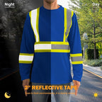Hi Vis Safety Long Sleeve Shirts，High Visibility Class 3 T Shirts with Reflective Strips and Pocket, Quick Dry Mesh Construction Work Shirt for Men/Women (Blue,L)