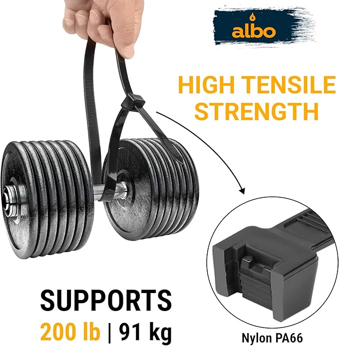 ALBO Black Zip Ties 20 Inch Plastic Cable Ties 100 Pack Tie Wraps Heavy Duty 200lb UV Resistant Nylon Wire Ties