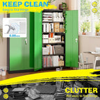 Pataku Metal Storage Cabinet, 72" Garage Cabinet with Doors and Shelves Lockable Steel Multifunctional Cabinets, File Cabinets for Home, Office, Warehouse(Black Green)