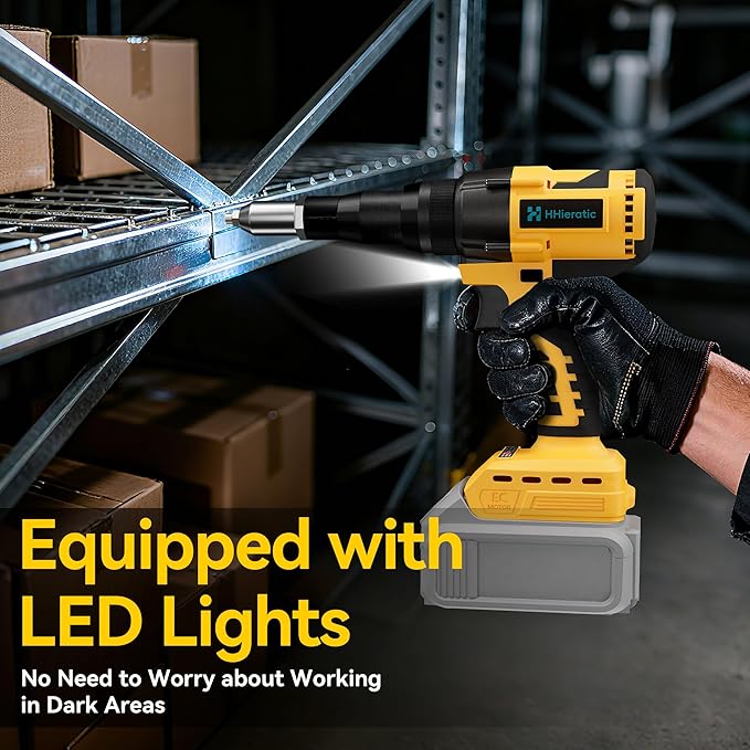 Cordless Rivet Nut Tool Kit Compatible with Dewalt 20V Battery(Tool Only),Brushless Cordless Rivet Gun with 3 Size (1/8",5/32",3/16") Rivets and Rivet Head,Pop Rivet Gun for Metal, Plastic and Leather