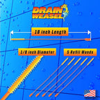 FlexiSnake Drain Weasel Refill - Sink Snake Hair Clog Remover Tool, Sink, Pipe, Bathroom, Bathtub Drain Cleaner, 18-inch Long Flexible Disposable Wands, Made in The USA, 5 Pack