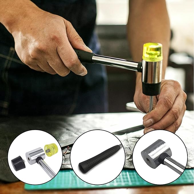 BOOSDEN 4-Piece Pliers Set Including 25mm Rubber Hammer, 5" Wire Cutters, 5" Needle Nose Pliers, 5" Diagonal Cutters For Basic Repair, DIY Projects and Home Maintenance