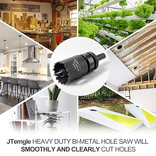 1-1/2 Inch Hole Saw with 1/2" Triangle Shank Quick Change Arbor, JTemgle Bi-Metal Hole Saw Heavy Duty Hole Cutting Tool for Cornhole Boards, Recessed Lights, Wood, Plastic, Drywall & Soft Metal