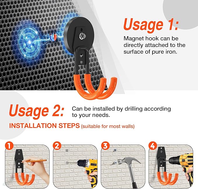 3 PCS Magnetic Garage Storage Hooks, Strong Magnetic Hooks Heavy Duty, Large Magnet Hooks for Hanging Heavy Duty Garage Tools and Garden Tools