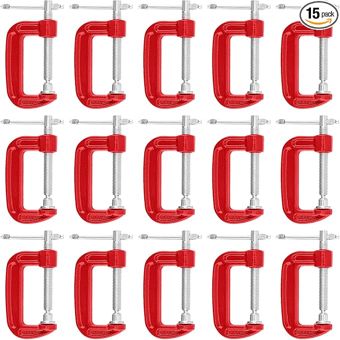 15 PCS 2 Inch Red C Clamps, Malleable Iron G Clamp, Small G Clamps with Sliding T-Handle for Woodworking Welding Building
