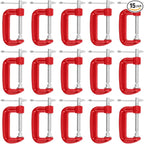 15 PCS 2 Inch Red C Clamps, Malleable Iron G Clamp, Small G Clamps with Sliding T-Handle for Woodworking Welding Building