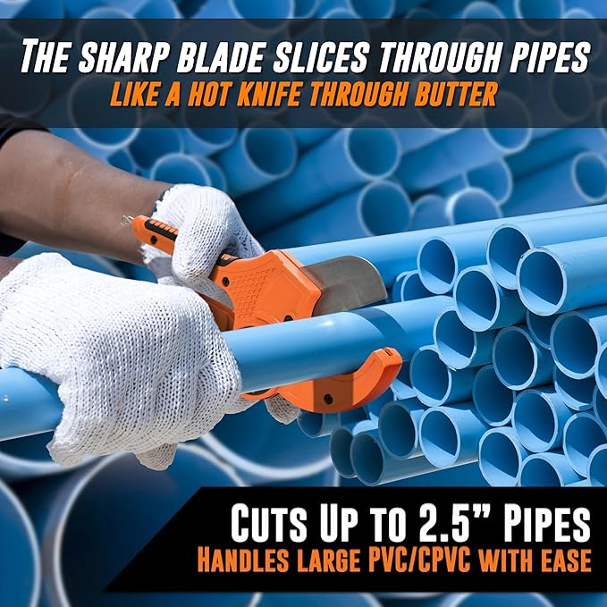 Mutt Tools Professional 2-1/2 Inch PVC Pipe Cutter Tool - Heavy-Duty Ratcheting Pipe Cutter for PVC, CPVC, PEX, ABS Plastic Pipes - Cuts Up to 2.5 Inch Outer Diameter - Plumbing Cutting Tool