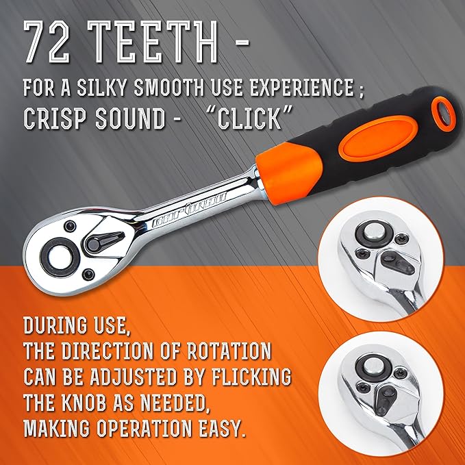 CARTMAN 11pcs 1/4 Inch Ratchet Socket Wrench Tool Set with 9 Drive Sockets 5-13mm and 2 Way Quick Released Ratchet Handle and Extension Bar