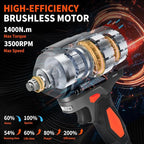 1400N.m Cordless Impact Wrench, 1/2' 21V Heavy Duty Brushless Impact Gun with 2 x 4.0Ah Battery & 5 Sockets, 3 Speeds Adjustment, 1050ft-lbs Electric Pistola Llave de Impacto for Car Truck Tires Mover