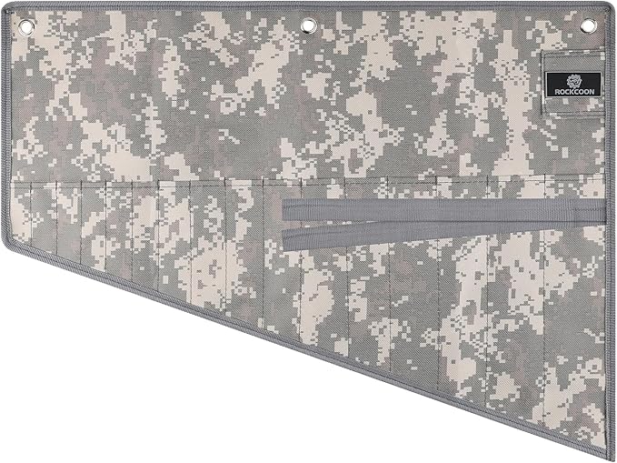 16 Pocket Wrench Roll Organizer, Rolled Tool Pouch Bag with Water Proof Oxford Cloth, Light Camouflage