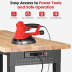 Workbench for Garage with Wheels 60 x 22 Inch Heavy Duty Rubberwood Tabletop Work Table with Under Table Shelf, Pegboard, Power Outlets for Woodworking Shop Home Office