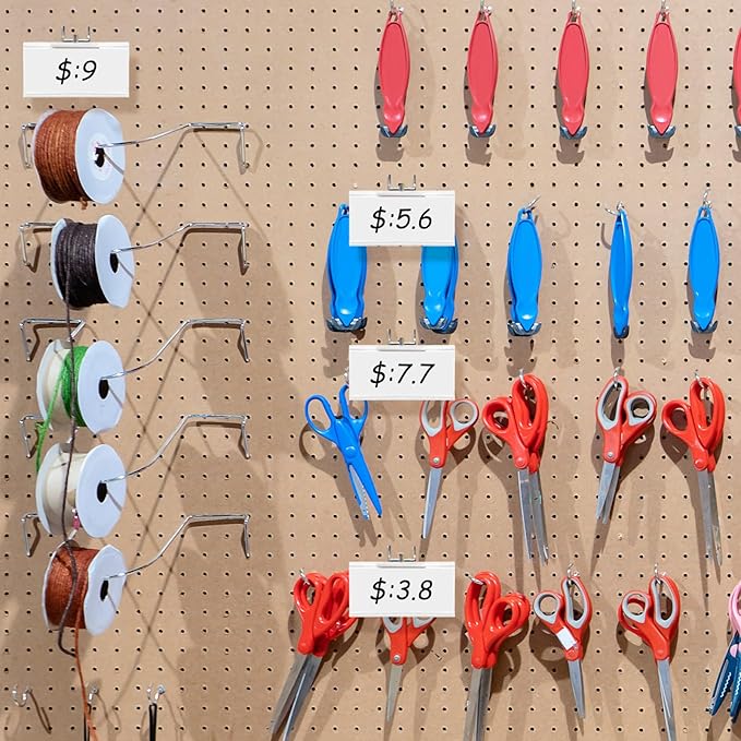 30 Pack Metal Scan Hook with Label Holder, Pegboard Hooks with Price Tag, Stainless Steel Display Pegboard Hooks for 1/8'' to 1/4'' Pegboard Wall for Garage Storage Retail Shop Supplies