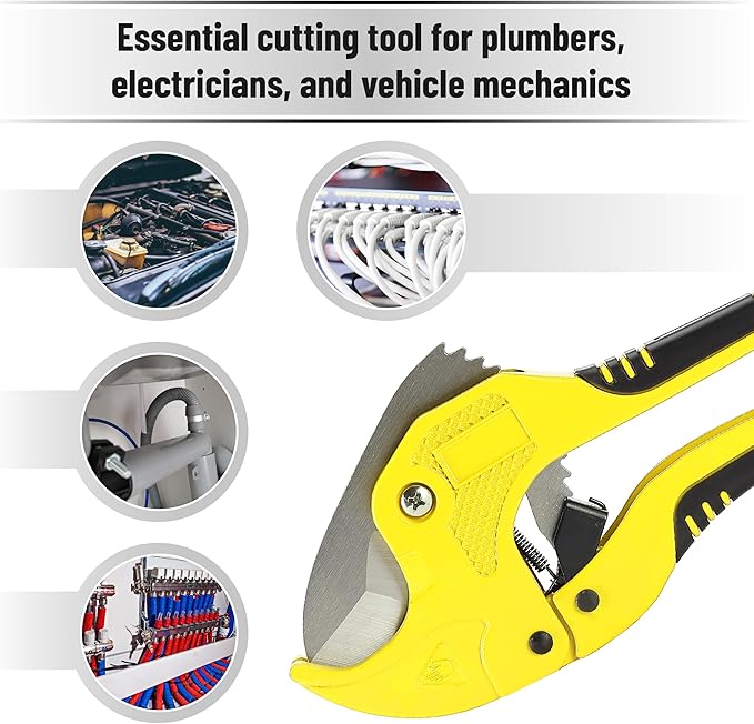 Bates- PVC Pipe Cutter, Cuts up to 1-5/8", Black & Yellow Ratcheting PVC Pipe Cutter Tool, Pipe Cutters PVC Pipe Shears, Plastic Pipe Cutter, PEX Pipe Cutter, PVC Cutter Tool, PVC Ratchet Cutter