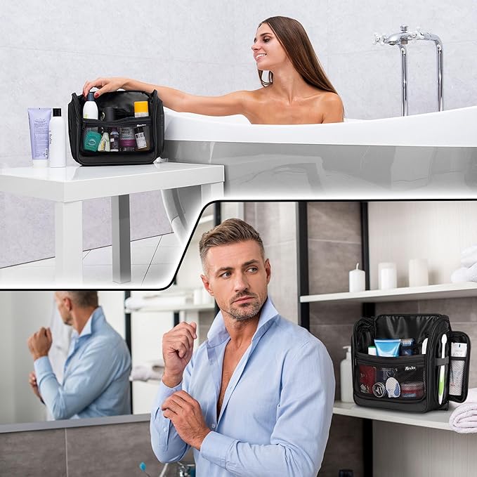 Travel Toiletry Bag for Men and Women - Large Hanging Toiletry Organizer - Waterproof Hygiene Bag with Metal XXL Swivel Hook, with Sturdy Zippers and 19 Compartments for Toiletries, Makeup, Cosmetics