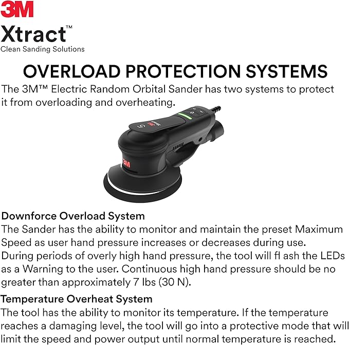 3M Xtract Electric Random Orbital Sander, Ergonomic and Lightweight ROS, 88762, 5 in, Central Vacuum, 3/32 in Orbit, 110V, 350W Motor, Metal Fabrication, Woodworking,Black