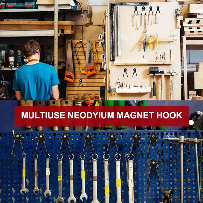 Landhoow Large Magnetic Hooks Heavy Duty Garage Magnet Hooks Strong Storage Utility Magnetic Hangers with Anti Slip Rubber Coating for Indoor and Outdoor Hanging(Black,22 Pcs)