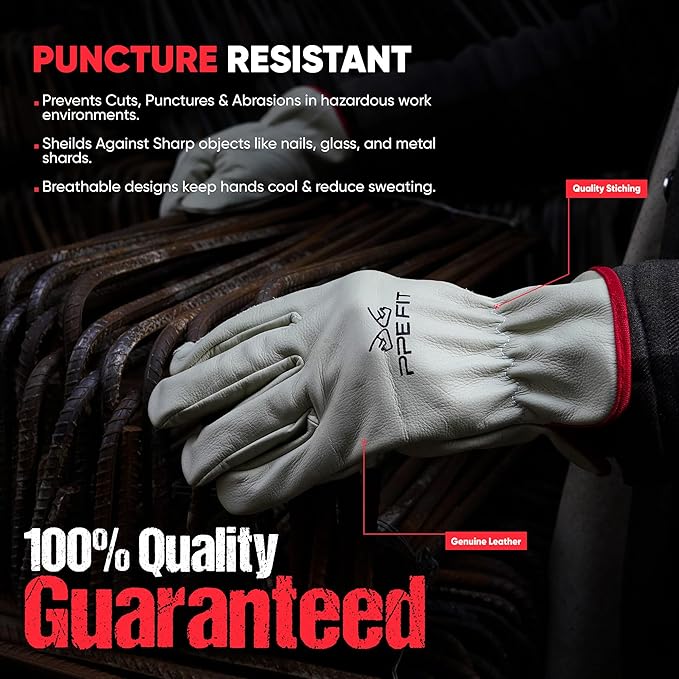 12 Pairs Leather Work Gloves, Durable Hand Protection for All Environments, Perfect for Industrial & Residential Use
