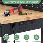 48'' Adjustable Workbench, Heavy Duty Workbench with Drawer and Backplate, 2000 LBS Capacity Work Table with Power Outlet and Lockable Wheels, Suitable for Office, Garage, Workshop