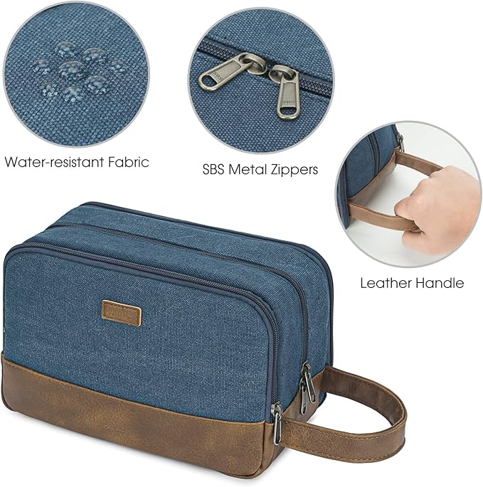 WANDF Travel Toiletry Bag for Men Large Toiletries Shaving Bag Water Resistant Hanging Dopp Kit Travel Accessories Bag for Women Men (Blue)