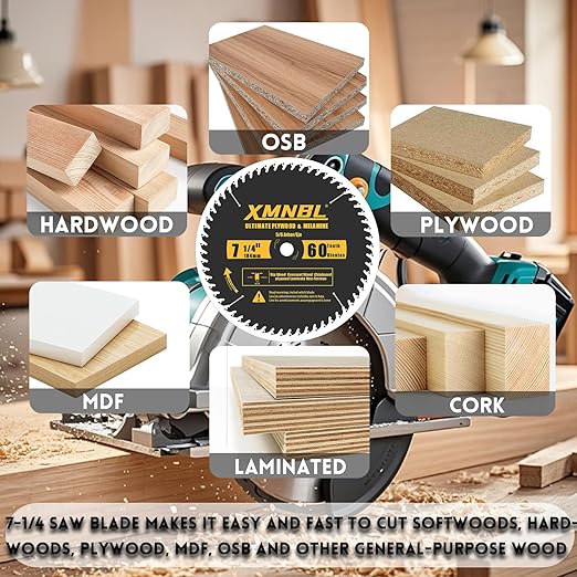 7-1/4-Inch 60-Tooth Fine Circular Saw Blade,Replacement for Diablo D0760A D0760X,DeWalt DWA171460 Wood Cutting Circular Saw Blade,Compatible with Skip,Dewalt,Milwaukee7-1/4 Circular Saw,5/8-Inch Arbor