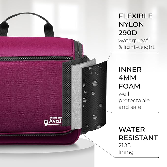 Large Hanging Toiletry Organizer - Travel Toiletry Bag for Men and Women - Waterproof Hygiene Bag with Metal XXL Swivel Hook, Sturdy Zippers and 19 Compartments for Toiletries, Makeup (Purple)