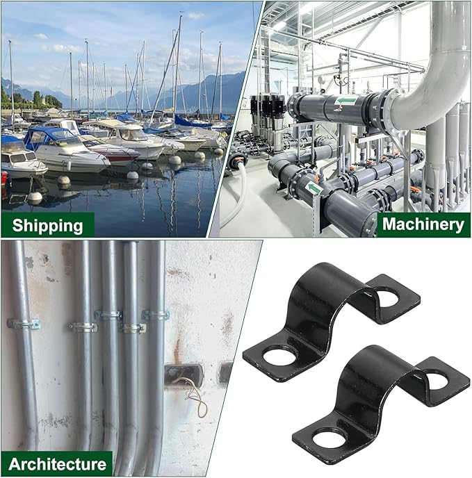 uxcell 100Pcs U-Shaped Pipe Clamp, 3/8 Inch(10mm) 2 Hole U-Tube Strap Clamp Heavy Duty Connector Bracket for Conduit Cables Wire Cord, Black