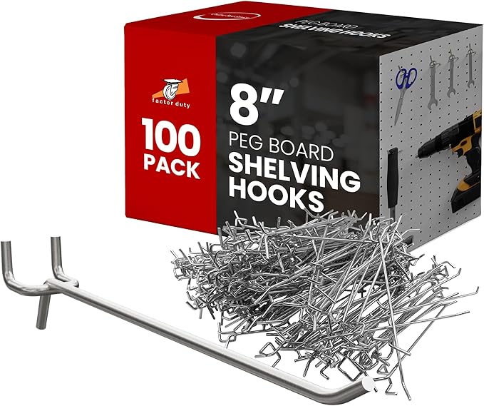 100 Pack PEG Board Pegboard Shelving Hooks 8" Length Wholesale Lot