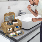 Tactical Toiletry Bag for Men, Hanging Hygiene Bag, Travel Dopp Kit Organizer for Shaving, Shower Essentials and Toiletries, Khkai (Empty Bag)