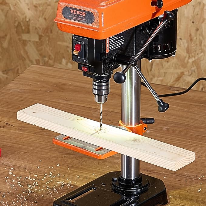 VEVOR 8 in Benchtop Drill Press, 2.3A Induction Motor, Tabletop Drilling Machine with 750/1140 / 1740/2340 / 3200 RPM Adjustable Speed, 0-45° Tilting Worktable, LED Work Light, for Wood Metal