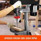 15 in Floor Drill Press, 7.5 Amp 120V Pure Copper Motor, 288-3084 RPM Variable Speed Cast Iron Bench Drill Press, 0-45° Tilting Worktable, Tabletop Drilling Machine for Wood Metal