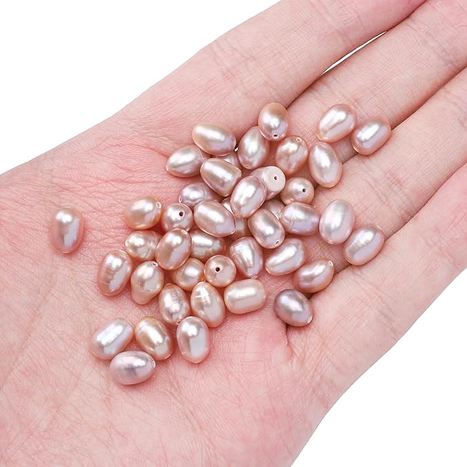 Natural Pearl Beads Rice 6-7mm Purple Freshwater Cultured Loose Gemstone Beads for DIY Jewelry Making 13.8''/Strand HQ