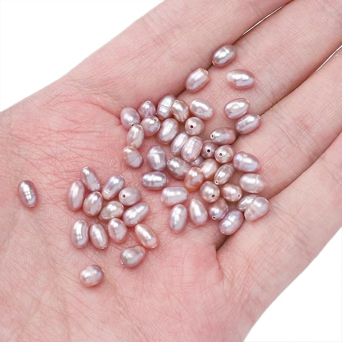 Natural Pearl Beads Rice 4-5mm Purple Freshwater Cultured Loose Gemstone Beads for DIY Jewelry Making 13.8''/Strand HQ