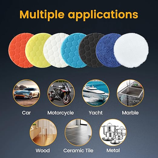 Buffing Polishing Pads - 7Pcs Face for Backing Plate, Car Compound Buffing Sponge Pads and Woolen Cutting Polishing Pad Kit (5 inch)