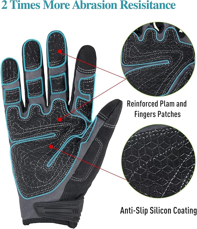 HANDLANDY Mens Work Gloves Touch screen, Utility Mechanic Gloves, Flexible Breathable Fit- Padded Knuckles & Palm