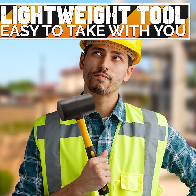 16 Oz Rubber Mallet Hammer - Rubber Hammer Mallet with Durable and Ergonomic Handle, Anti-Vibrating Design For Efficient Work - Good for DIY, Woodworking, Flooring, Camping and More