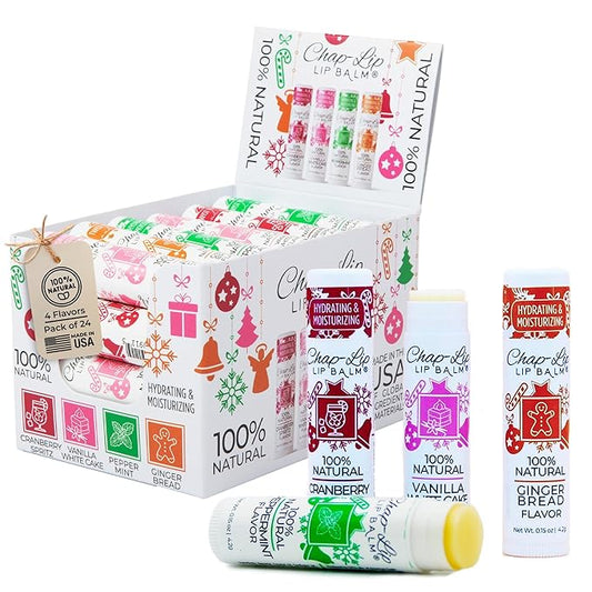 100% Natural Lip Balm Set - Beeswax Natural Christmas Gifts for Her - Ideal Gift for Women - Lip Moisturizer for Dry Lips, Cocoa Butter - Petroleum Free Pack of 24-VeraVaultWomen