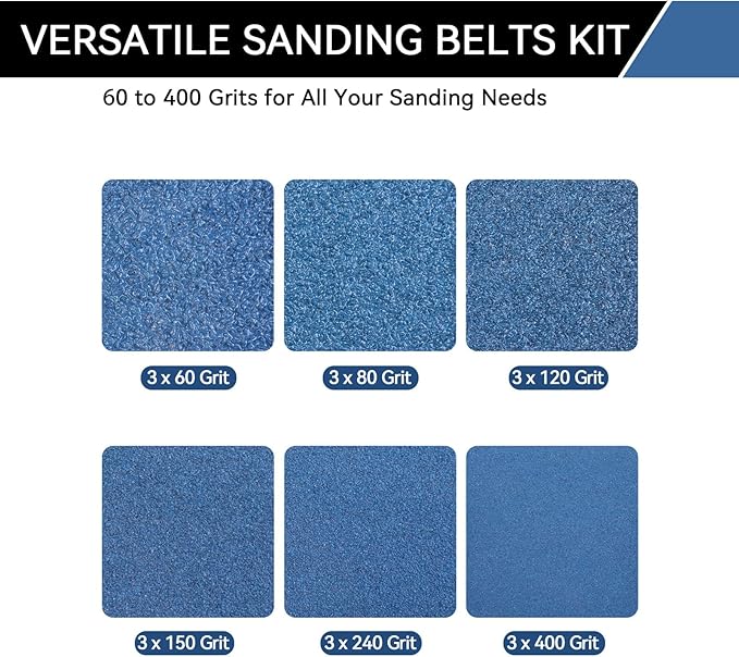 3x24 Inch Sanding Belts 21 Pcs 6 Grits Sizes (3 Each of 60/80/120/150/240/400 Grits) Heavy Duty Belt Sander Zirconia Belt Sander Paper for Wood, Metal, Stainless Steel, Cars, and Furniture