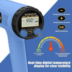 Heat Gun for Vinyl Wrap,Shrink Tubing,Paint,Epoxy Resin,Candle Making,Adjustable Temperature,Overload Protection Hot Air Gun Kit Nozzles(Rear Temp Display + Precision Button Temp Control)