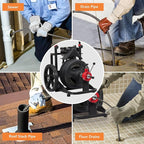 100Ft 1/2 Inch Auto-feed Electric Drain Cleaner Machine, Heavy-duty Drain Auger for 1” to 4” Pipes w/ 6 Cutters, Gloves, Drain Auger Cleaner Sewer Snake