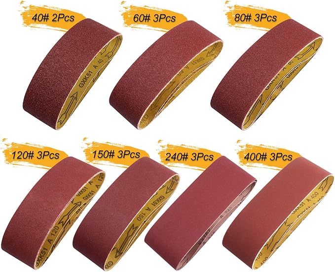 20 PCS Sanding Belts 3x21Inch Aluminum Oxide Belt Sander Sanding Belts 40/60/80/120/150/240/400 Assorted Grits Sanding Belts for Belt Sander