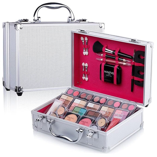Makeup Kit for Girls and kids 8-12 Carry All Makeup Train Case with Pro Makeup for Teens Women Full Starter Cosmetics Set (SILVER)-VeraVaultWomen