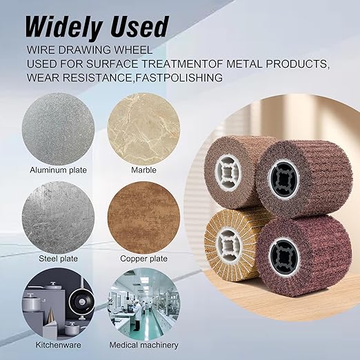 CXRCY 4 Pack Non-Woven Wire Drawing Flap Wheel for Polishing Burnishing Wheels, 120x100mm 80/120/120SP/180 Grit for Stainless Steel, Copper and More for Surface Conditioning Wheel