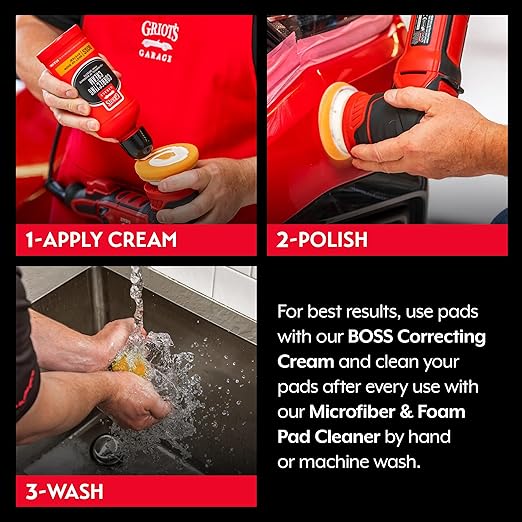 Griot's Garage Orange Foam Correcting Pads for Car Polishing and Detailing, Removes Light to Moderate Paint Defects, Durable, Machine-Washable, 11241, 3", Set of 3