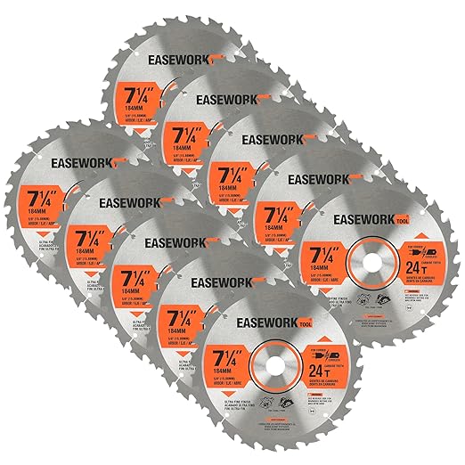 EASEWORK 7-1/4 Inch Circular Saw Blade, 24T, 5/8" Arbor, ATB Carbide Teeth, 10-Pack, Fast Crosscutting for Softwood & Hardwood, Fits SKIL 5280-01, DEWALT DCS570B, DCS577B, DWA171424