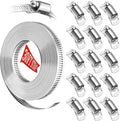 Hose Clamps 30FT Strap+15 Fasteners,DIY Cut-To-Fit 304 Stainless Steel Adjustable Large Worm Gear Band Clamp Assortment Kit,Metal Screw Fasteners and Strapping for Pipe,Duct,Pole,Tube